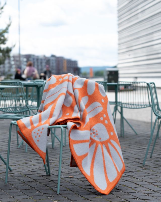 Ullpledd SOMMER orange/lysblå