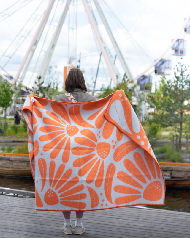 Ullpledd SOMMER orange/lysblå